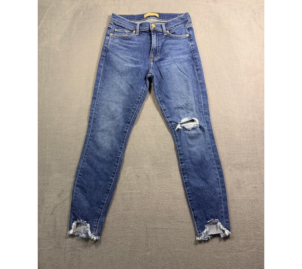 7 For All Mankind Womens Size 27 Distressed Skinny Jeans Ripped Step Frayed